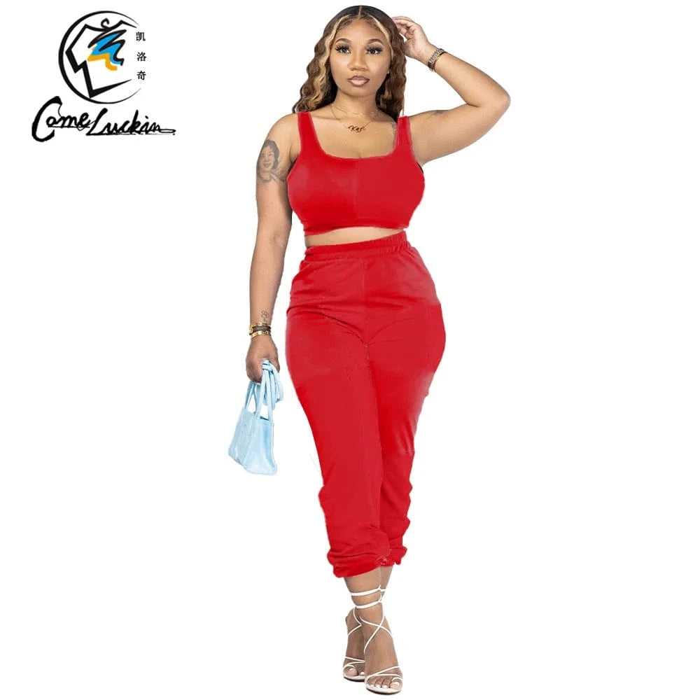 L / Red Wholesale Women Jogger Suits Set Summer Lounge Wear Custom Logo Sweat Pants Set Two Piece Pants Jogger Set Women