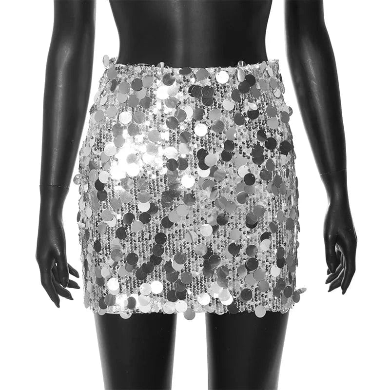 L / silver 2024 Spring Women's Clothing High Waist Sexy Mini Skirt Streetwear Sequin Bodycon Skirt For Ladies