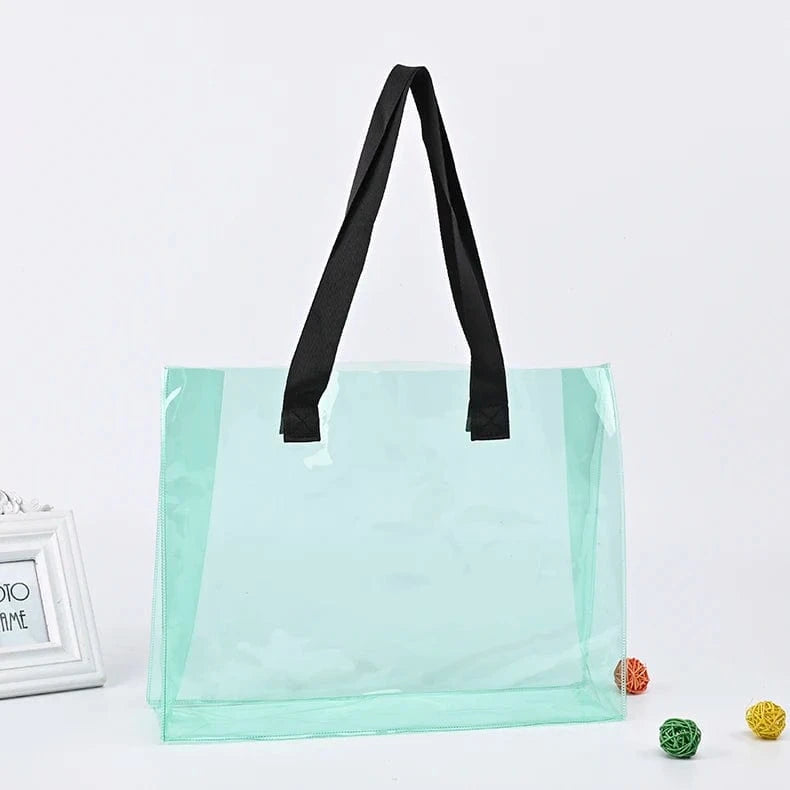 L size: 40x30x10cm(15.7x11.8x3.9") / Mint ready to ship can custom logo Luxury Large Handbags Women Tote Bag Pvc Iridescent Holographic Tote Beach Bag PU ribbon handles