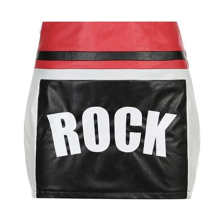 L / Skirt 2024 Spring Letter Two Piece Women Skirts Outfits Long Sleeve Knitted Cropped Tops and PU Faux Leather Mini Skirt Matching Sets