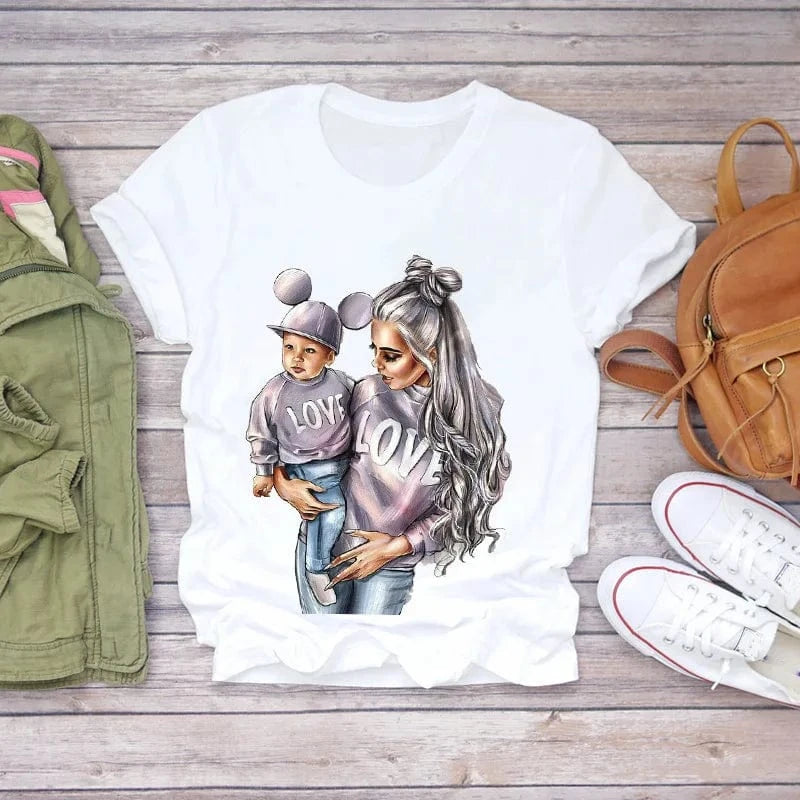 L / Style-30 Family Cartoon Super Mom Life Momlife Mama Mother Summer Print Lady Outfits Top T Shirt Ladies Womens Graphic Female Tee T-Shirt