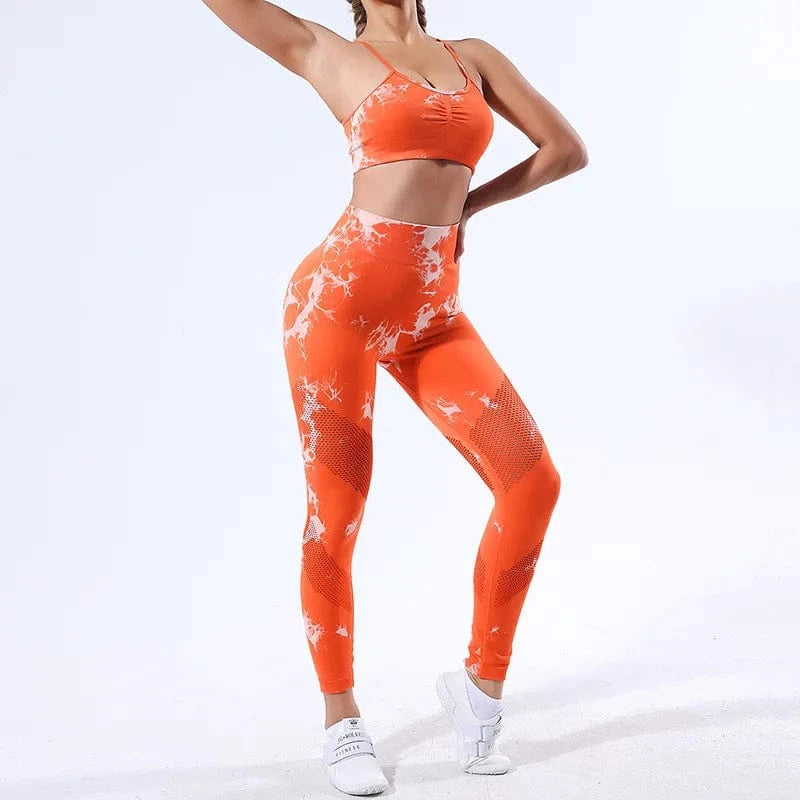 L / TJD05Y2 BESTWAYCLOX 2024 new outfit bodysuit Quick drying sexy tie dyed sportswear seamless yoga set hip lifting tight yoga pants set