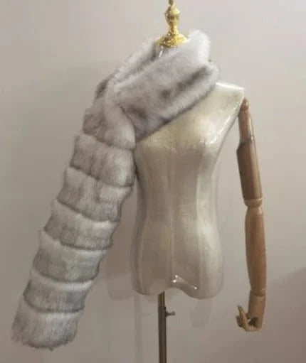 L / True color Liu Ming New Arrivals Women Faux Fox Fur One Sleeve Fashion Luxury Lady Winter Fur Warm Plus Size Coats
