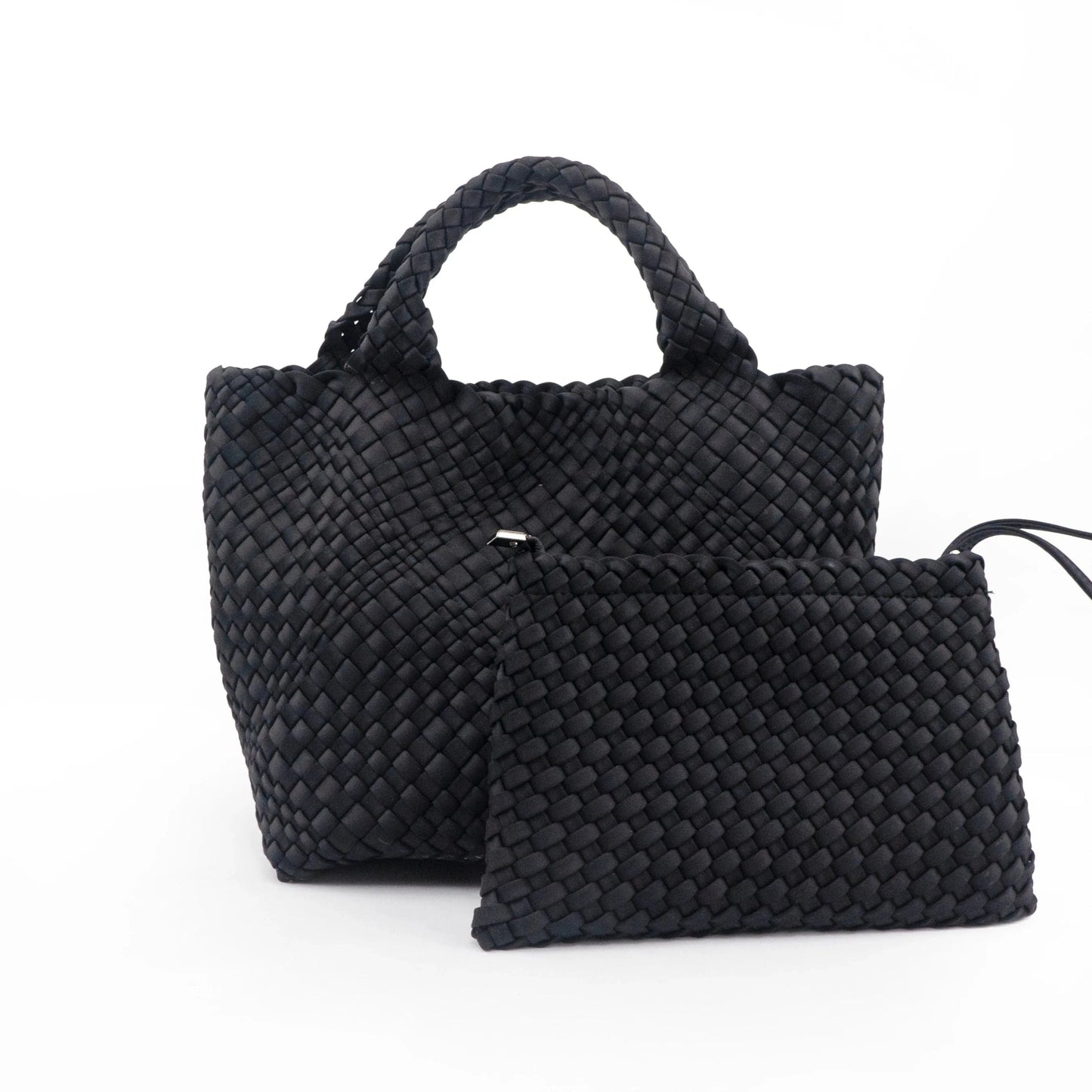 L W008 BLACK 2024 neoprene woven tote bags weave neoprene crossbody purse beach bag with small pouch custom bag