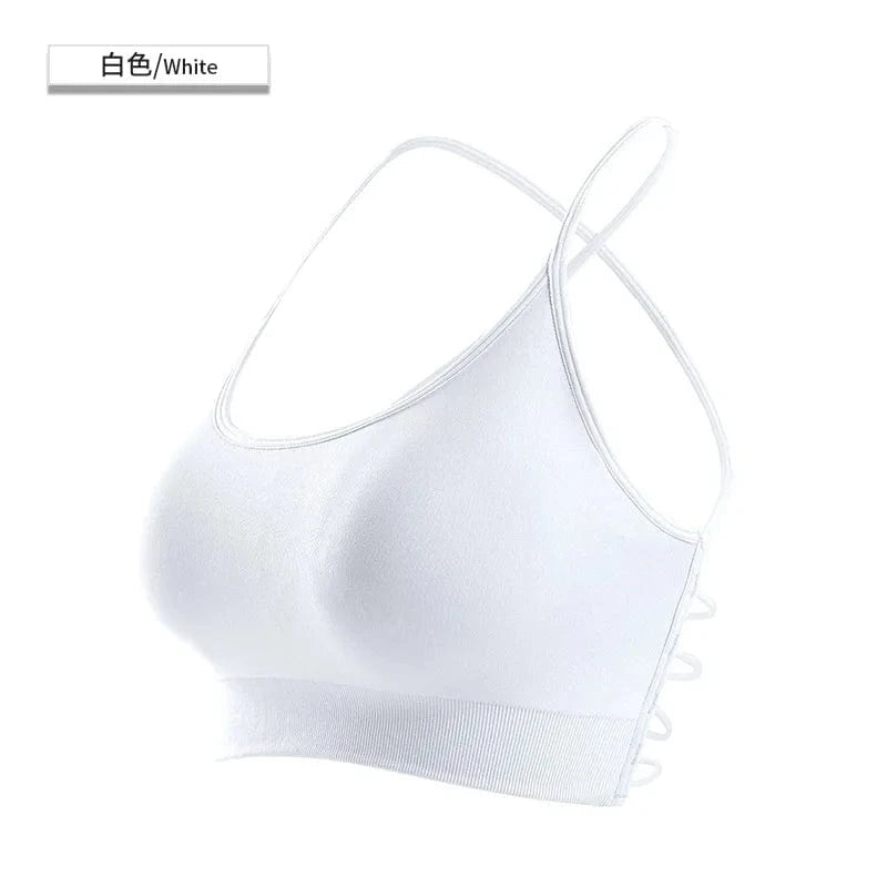 L / White 2024 Custom Sexy Yoga Gym High Quality Seamless Cross Back Workout Backless Sports Bra For Women Fitness
