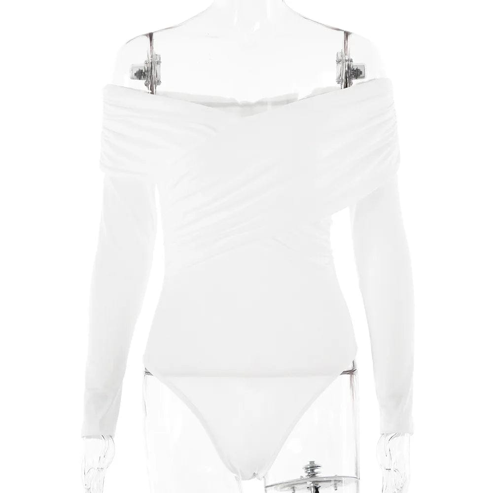 L / White one piece long sleeve jumpsuit Collarless bodysuit blouse top for women 2024 spring summer