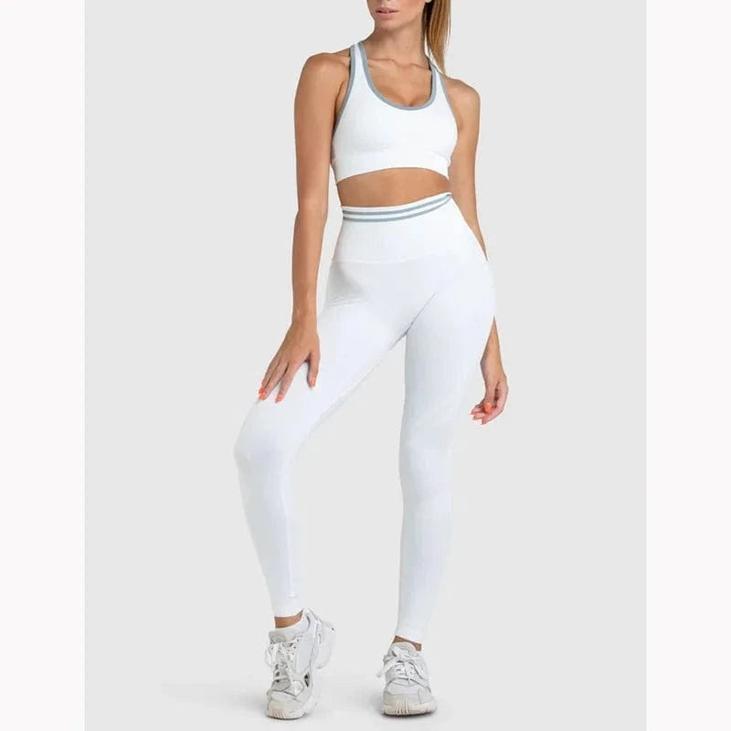 L / White   sets 2024 Women Seamless Yoga Fitness Set Running Sports Bra Lifting Hip Tight Yoga Pants