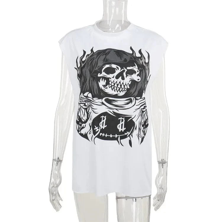 L / White / Spandex / Polyester Graphic T Shirts Streetwear Womens Fashion Clothing Trends 2024 Summer Tops White Black Sleeveless Tees