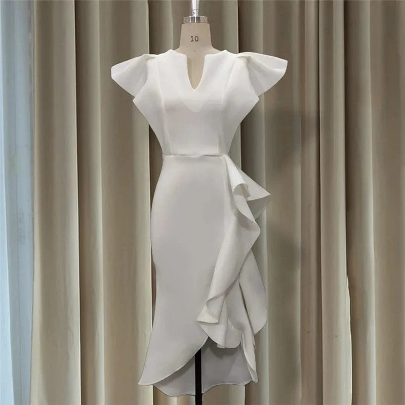 L / White women clothes lady party temperament elegant ruffles plus size slim fit irregular hem ladies prom dress women's evening dresses