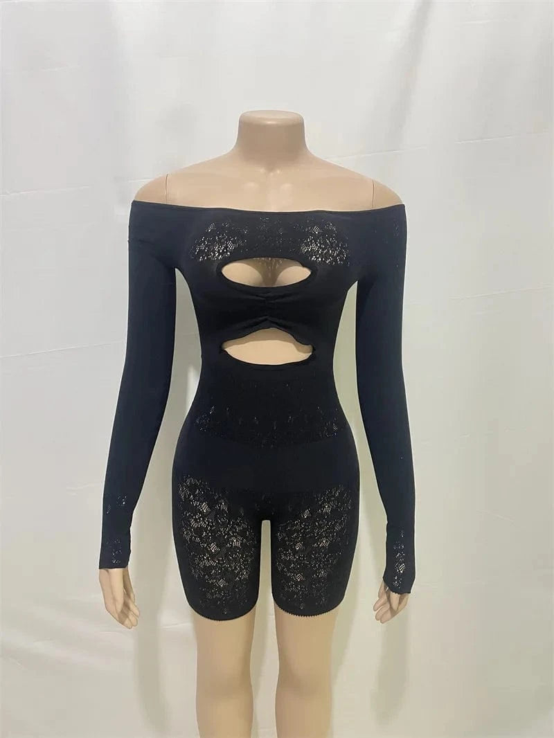 L/XL / Black 2024 Sexy Romper Women Streetwear Lace Patchwork Jumpsuits