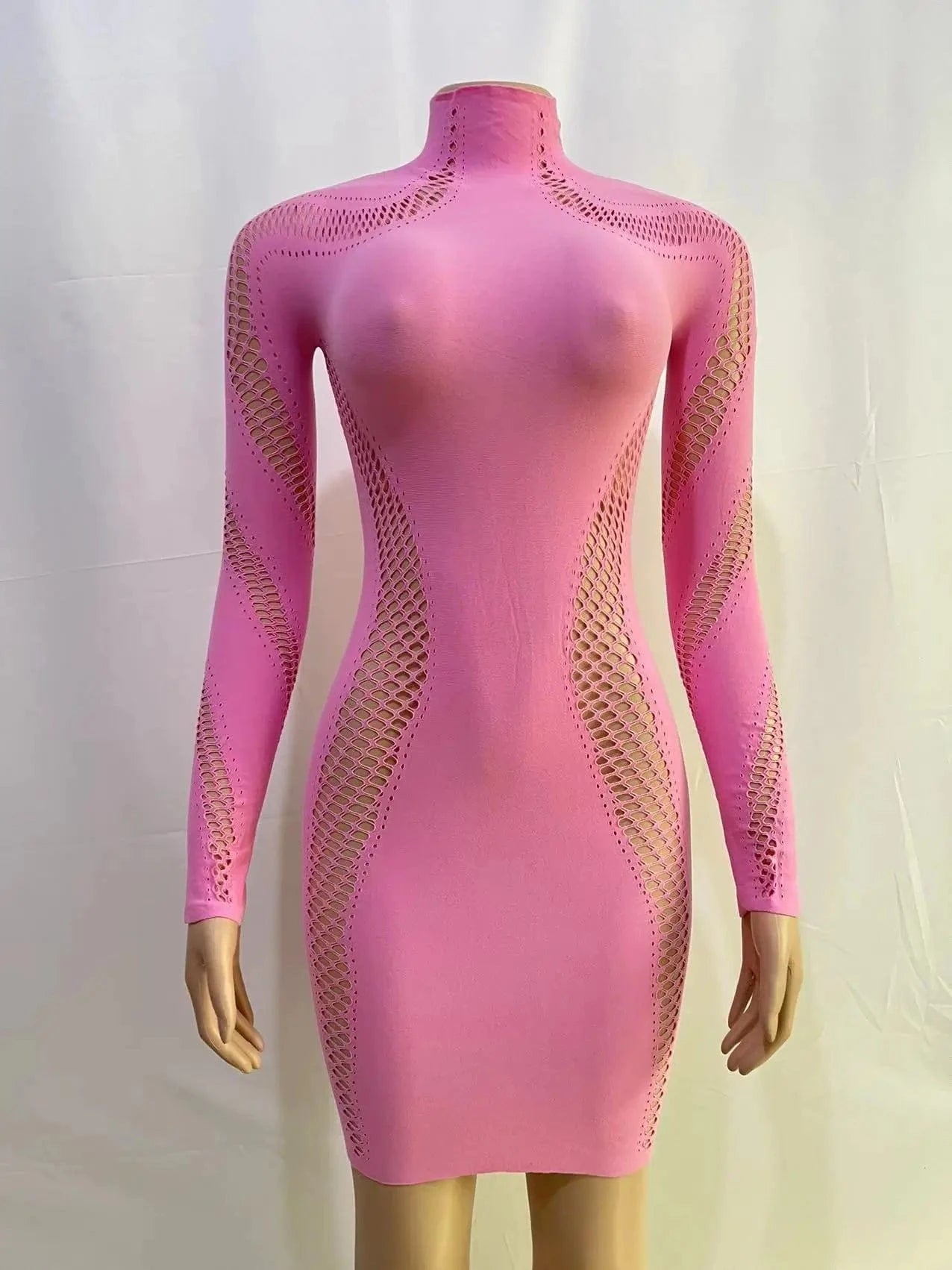 L/XL / Pink 2024 Sexy Long Sleeve Turtleneck Mini Dress Bodycon Club Dresses Women Dresses