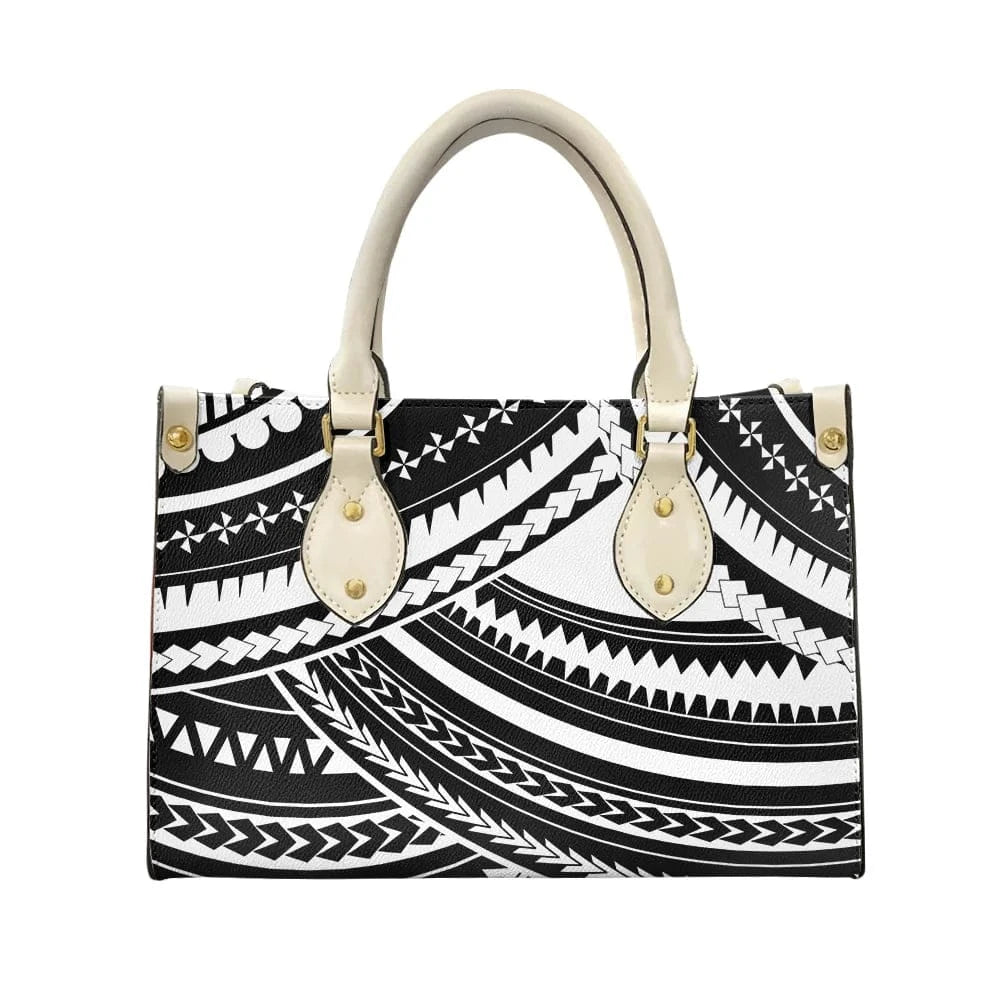 L / XMZDXF222 2023 Luxury Handbags for Women Polynesia Tribal Black and Pink Women's Shoulder Bags Top Handle Satchel Tote Work Bag with Strap