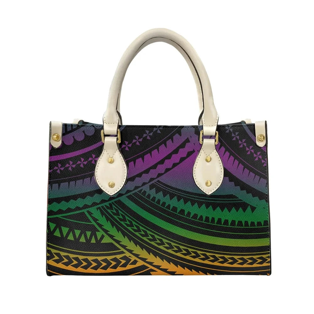 L / XMZDXF227 2023 Luxury Handbags for Women Polynesia Tribal Black and Pink Women's Shoulder Bags Top Handle Satchel Tote Work Bag with Strap