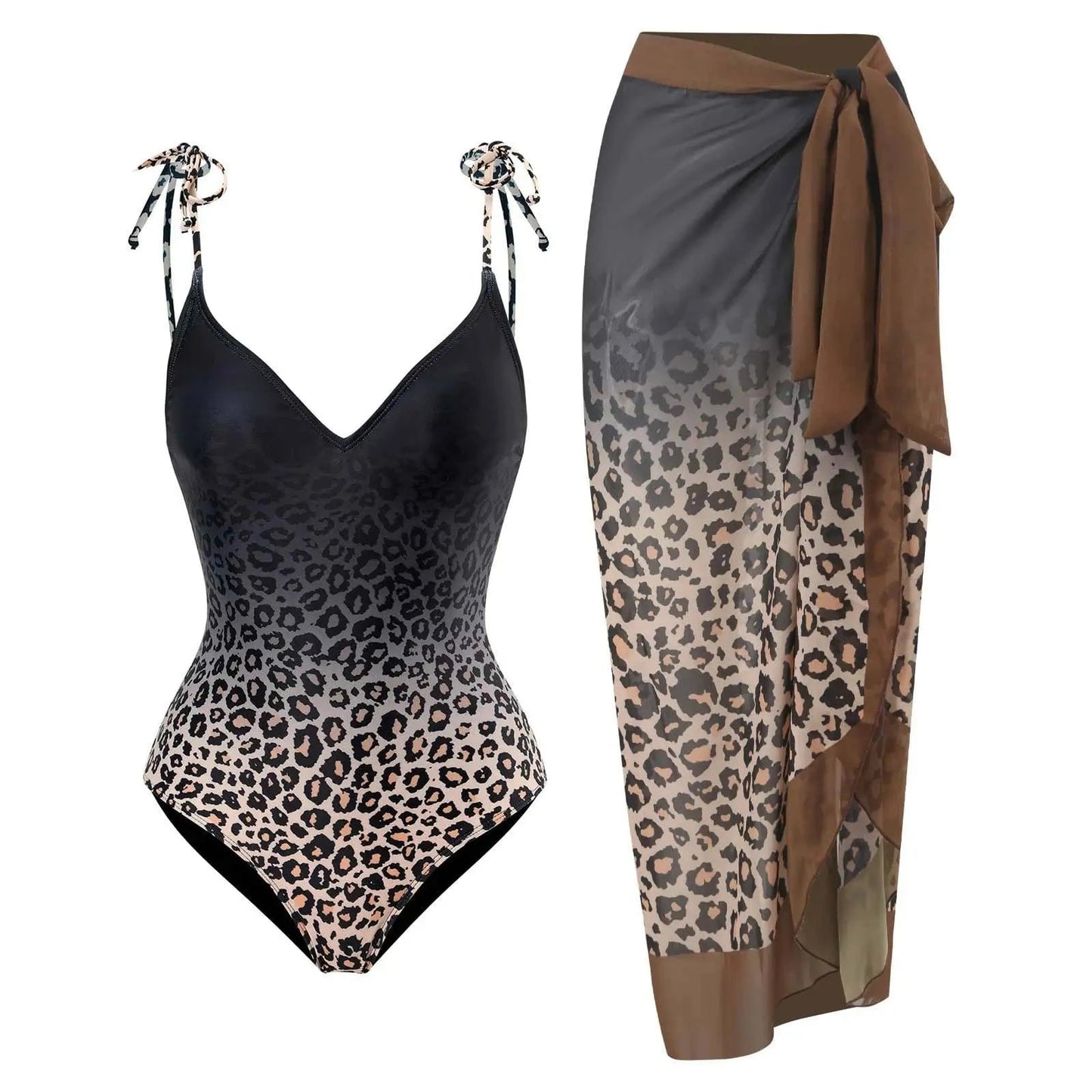L / Y81 set DAMOCHIC Wholesale One Piece Swimwear Leopard Print Swimsuit with Beach Cover Up Wrap Skirt High Leg 1 Piece Bathing Suit 2023