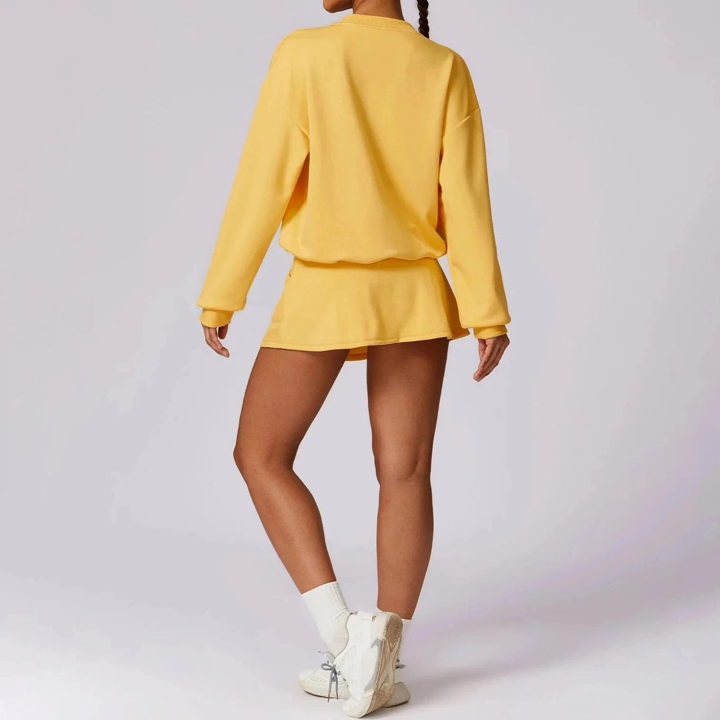 L / Yellow 2024 Custom Ladies Running Sports Golf Skirt 2 Piece Tennis Wear Suit Gym Wear With Lining Tennis Workout Set For Women