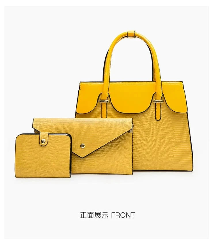 L / Yellow ARUBBIT Brand Designer Ladies Handbags Famous 3 Piece Set Women Leather Hand Bag Bolsos 3 Piezas