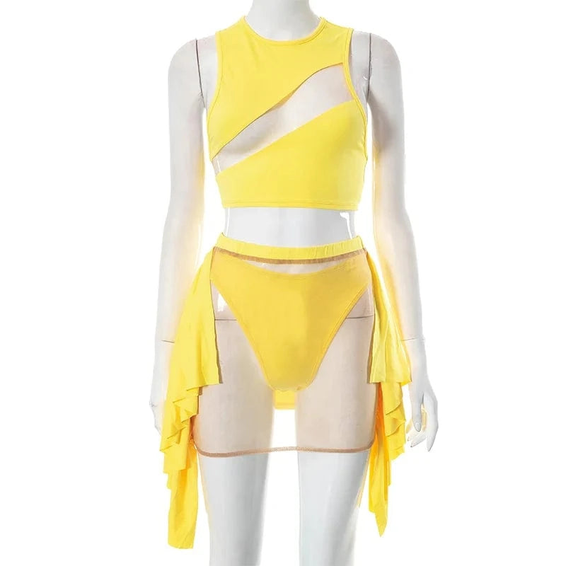 L / Yellow Bomblook D23ST058 Summer Patchwork Sleeveless Mini Skirt 2 Piece Set Women Set Skirt Sets
