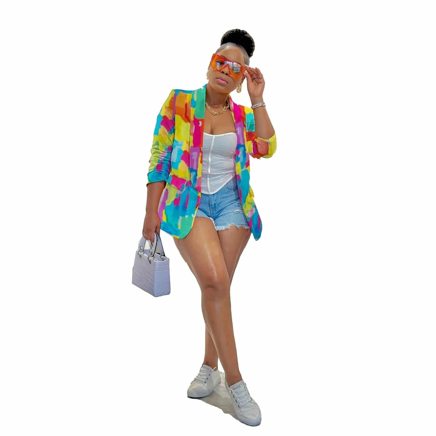 L / Yellow Liu Ming Fall Women Clothing Retro Turn Down Collar Elegant Floral Print Outerwear Jacket Coat