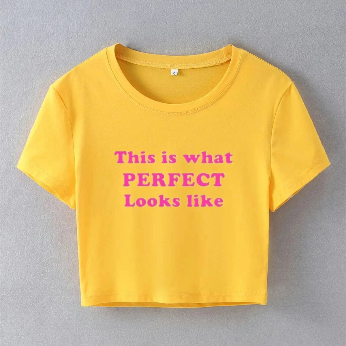 L / Yellow / Spandex / Polyester Bomblook Z703TP Summer Y2K Crop Tops Short Sleeve Clothes Tank Tops Casual Streetwear Print T-shirt For Women 2024