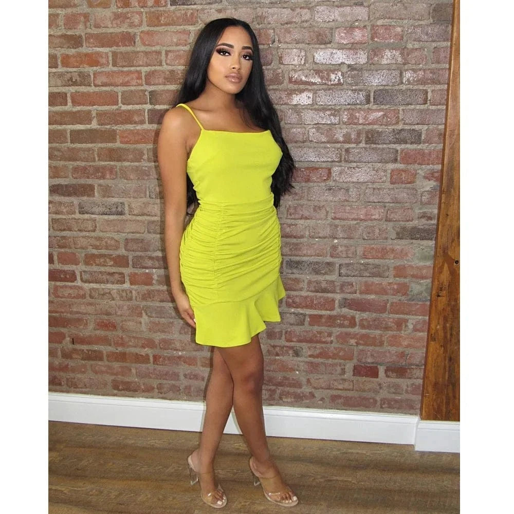 L / Yellow Women's Dress Y2K Summer Casual Clothing Backless Sling Dress Ladies Nightclub Halter Dress