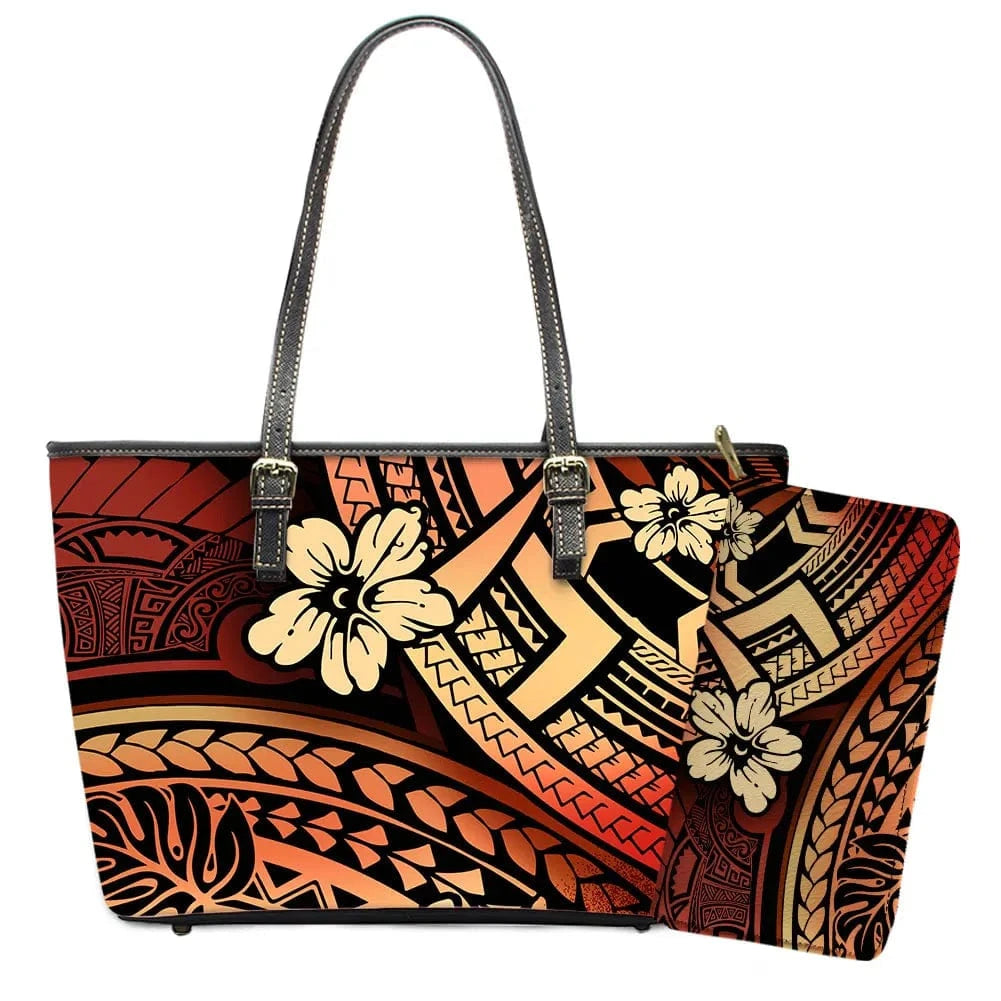 L / YSFA1887 Polynesian Samoa Tattoo Tribal Flower Print Leather Purses Custom Handbags and Purses for Women Bags Women Handbags Ladies 2024