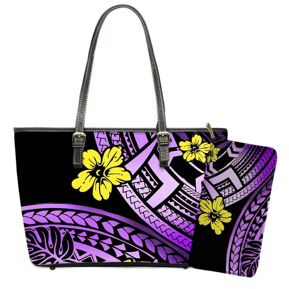 L / YSFA1888 Polynesian Samoa Tattoo Tribal Flower Print Leather Purses Custom Handbags and Purses for Women Bags Women Handbags Ladies 2024
