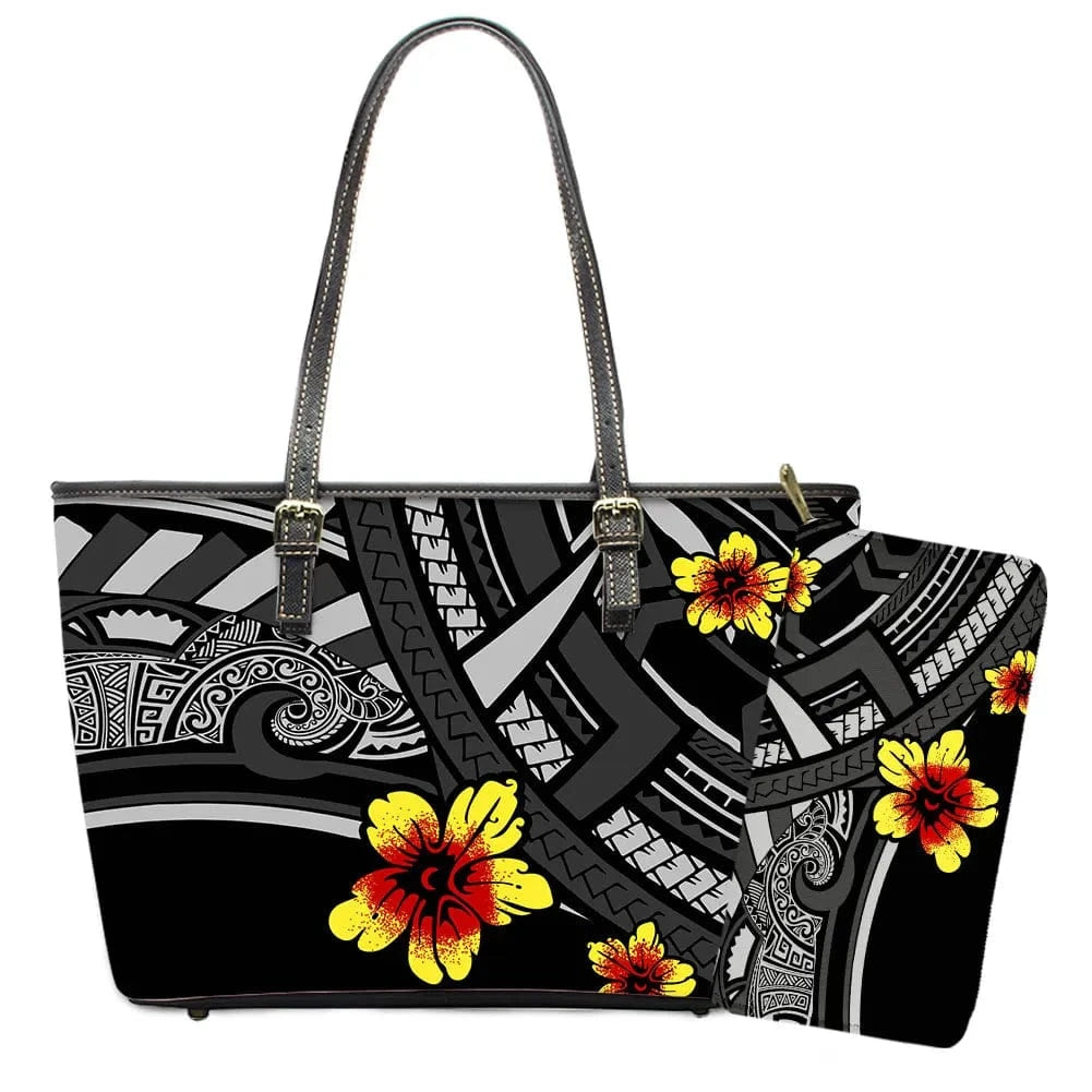 L / YSFA1893 Polynesian Samoa Tattoo Tribal Flower Print Leather Purses Custom Handbags and Purses for Women Bags Women Handbags Ladies 2024