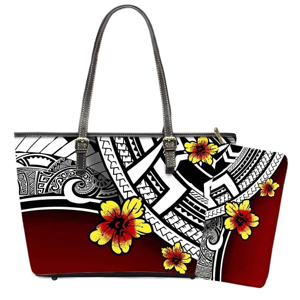 L / YSFA1894 Polynesian Samoa Tattoo Tribal Flower Print Leather Purses Custom Handbags and Purses for Women Bags Women Handbags Ladies 2024