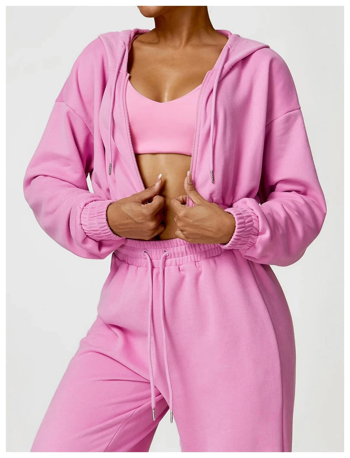 L / zipper hoodies pink 2024 Workout Long Sleeved Hoodies Jacket Jogger pants Sexy Strap Bra Women leggings with pockets Sportswear Fitness Gym Sets