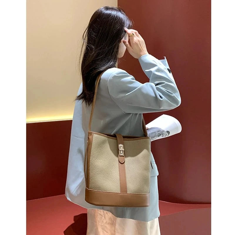 L25xH26xW15cm / Brown Wholesale Luxury Branded Women'S Purses Shoulder Bag Women Genuine Cowhide Leather Tote Handbags Crossbody Bucket Bags
