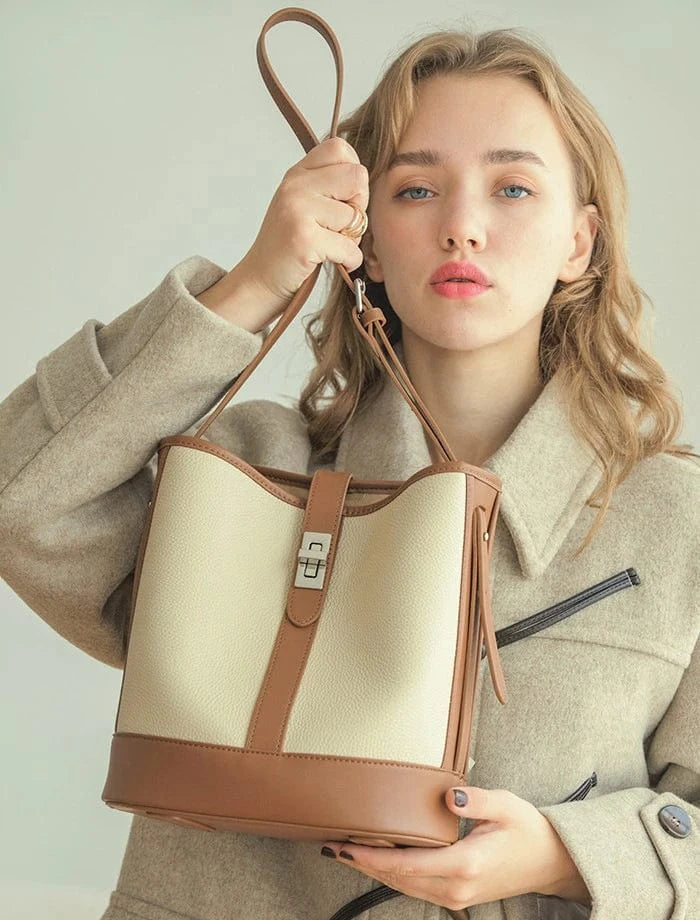 L25xH26xW15cm / Brown Wholesale Luxury Branded Women'S Purses Shoulder Bag Women Genuine Cowhide Leather Tote Handbags Crossbody Bucket Bags