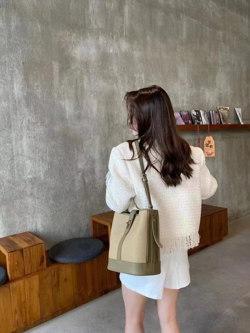 L25xH26xW15cm / Brown Wholesale Luxury Branded Women'S Purses Shoulder Bag Women Genuine Cowhide Leather Tote Handbags Crossbody Bucket Bags