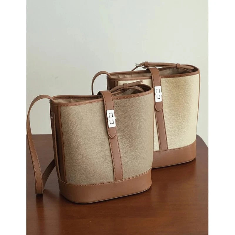 L25xH26xW15cm / Brown Wholesale Luxury Branded Women'S Purses Shoulder Bag Women Genuine Cowhide Leather Tote Handbags Crossbody Bucket Bags