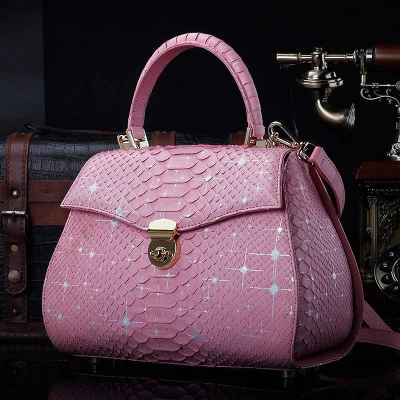 L26cm* H24cm*W12cm / Pink 2023 Custom Luxury Genuine Exotic Snake Skin Leather Shoulder Crossbody Bag For Women Ladies Female Handbags Supplier