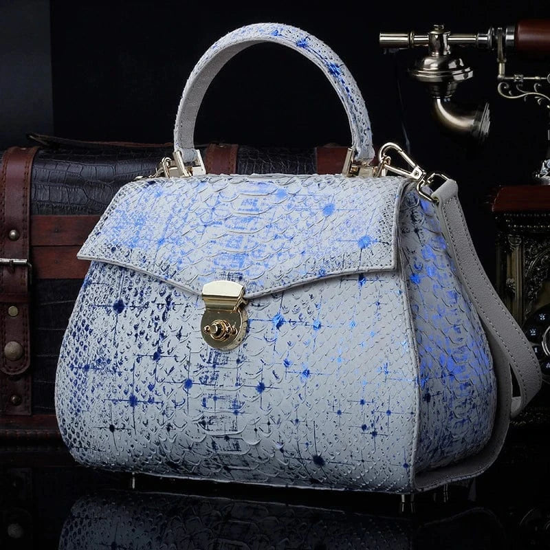 L26cm* H24cm*W12cm / Starlight blue 2023 Custom Luxury Genuine Exotic Snake Skin Leather Shoulder Crossbody Bag For Women Ladies Female Handbags Supplier