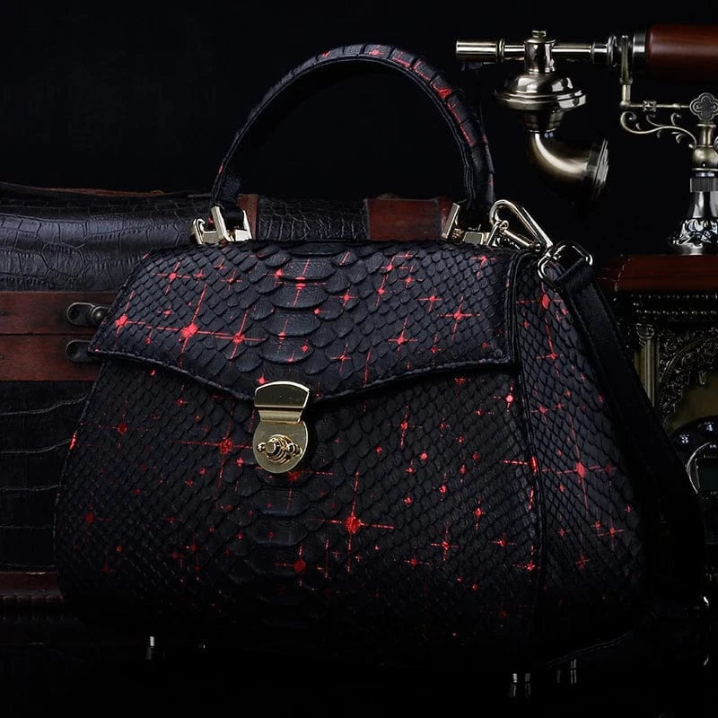 L26cm* H24cm*W12cm / Starlight red 2023 Custom Luxury Genuine Exotic Snake Skin Leather Shoulder Crossbody Bag For Women Ladies Female Handbags Supplier