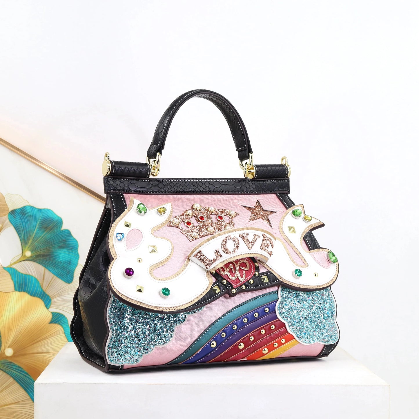 L31.5*W16*H25*HANDLE11 CM / 8266 black 2024 Super product Luxury Woman designer bag party and daily hand bag diamonds and high handmade Ladies cute handbag factory