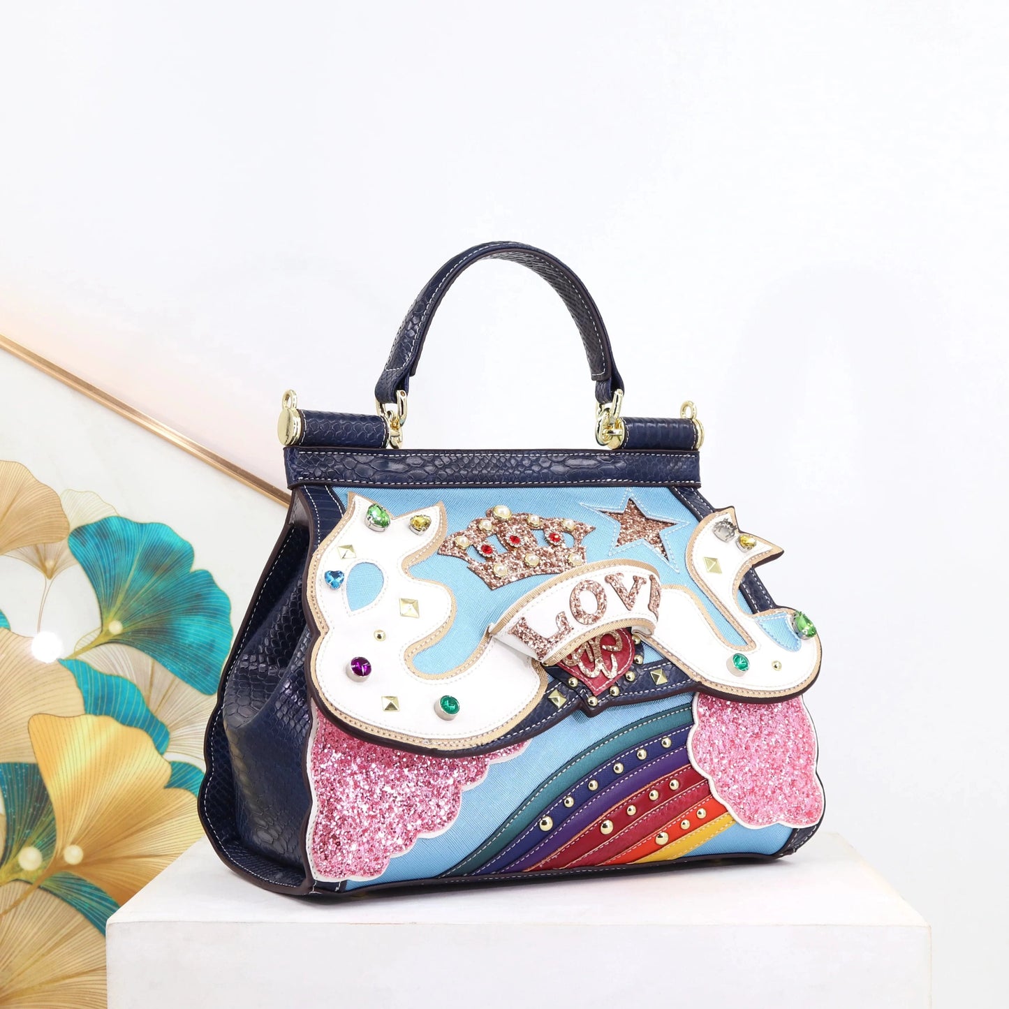 L31.5*W16*H25*HANDLE11 CM / 8266 blue 2024 Super product Luxury Woman designer bag party and daily hand bag diamonds and high handmade Ladies cute handbag factory