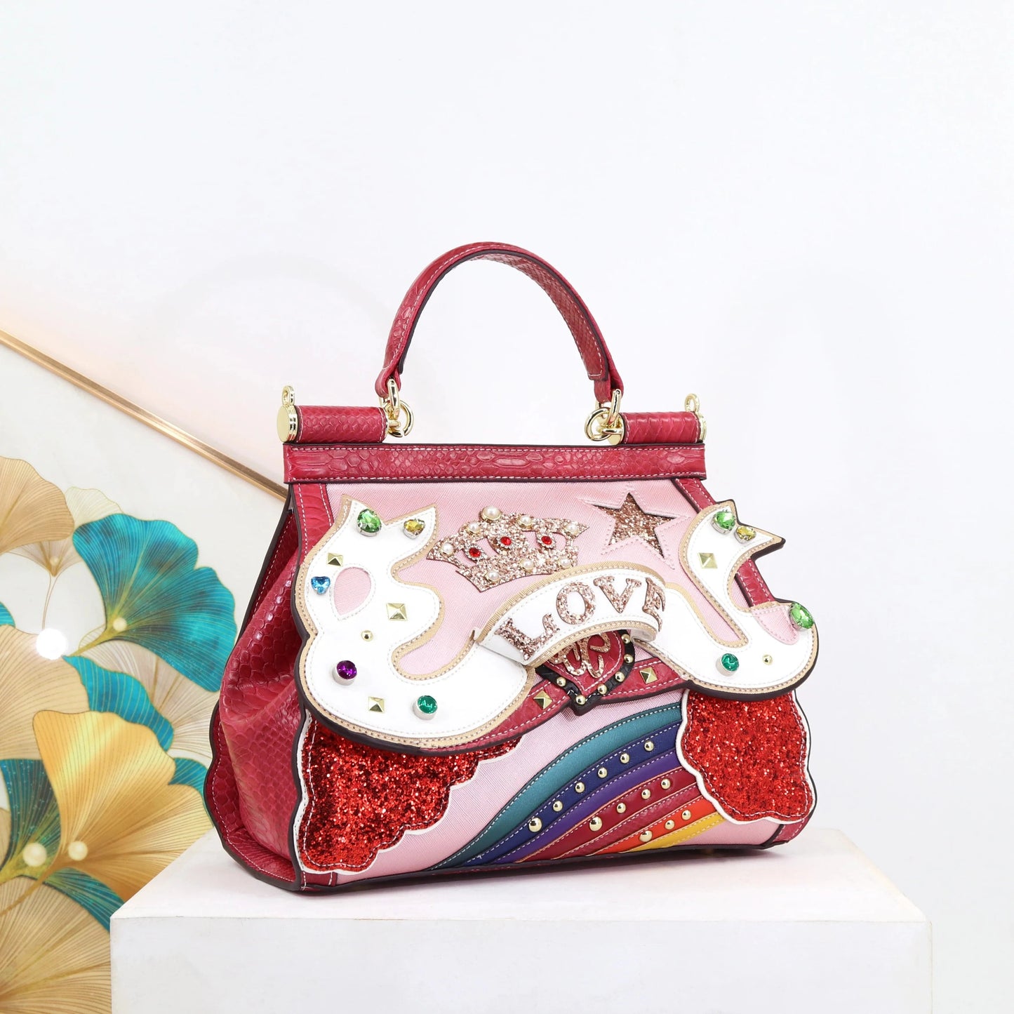 L31.5*W16*H25*HANDLE11 CM / 8266 red 2024 Super product Luxury Woman designer bag party and daily hand bag diamonds and high handmade Ladies cute handbag factory