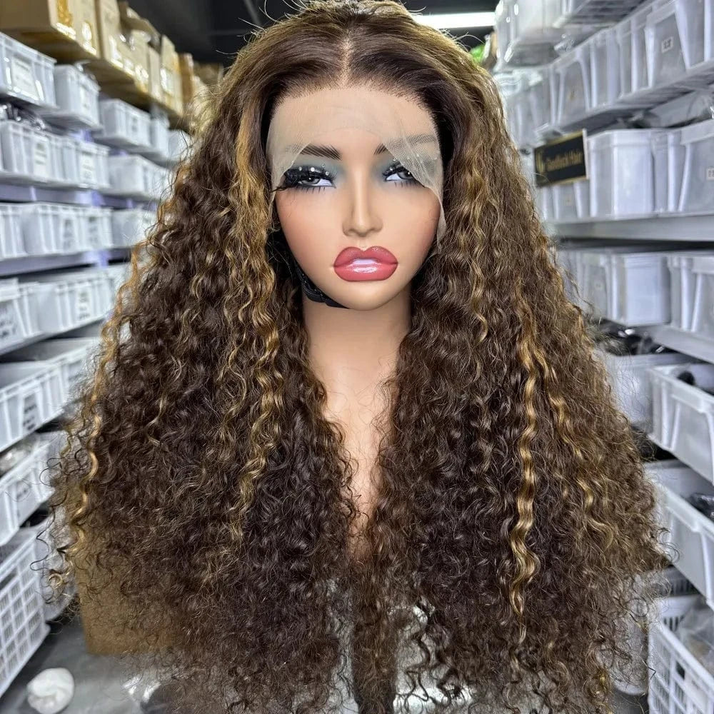 Lace Front Curly Bob Wigs Raw Vietnamese Virgin Human Hair Brown Ombre Highlight Bob Loose Wave Glueless Minimalist HD Lace Wig