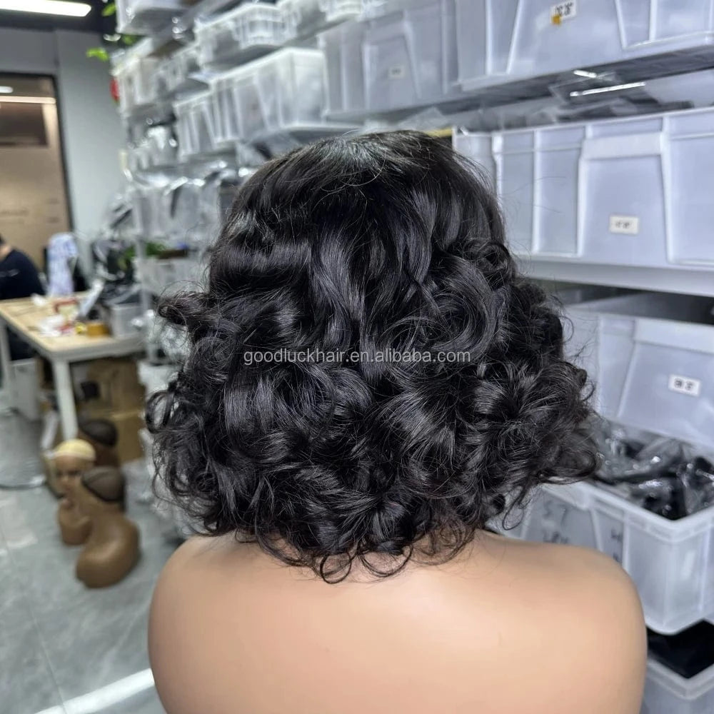 Lace Front Curly Bob Wigs Raw Vietnamese Virgin Human Hair Brown Ombre Highlight Bob Loose Wave Glueless Minimalist HD Lace Wig