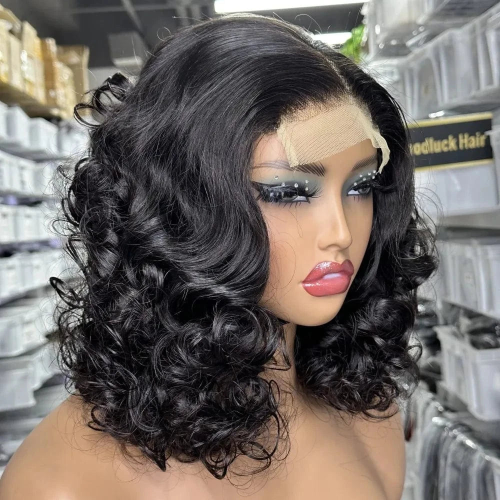Lace Front Curly Bob Wigs Raw Vietnamese Virgin Human Hair Brown Ombre Highlight Bob Loose Wave Glueless Minimalist HD Lace Wig