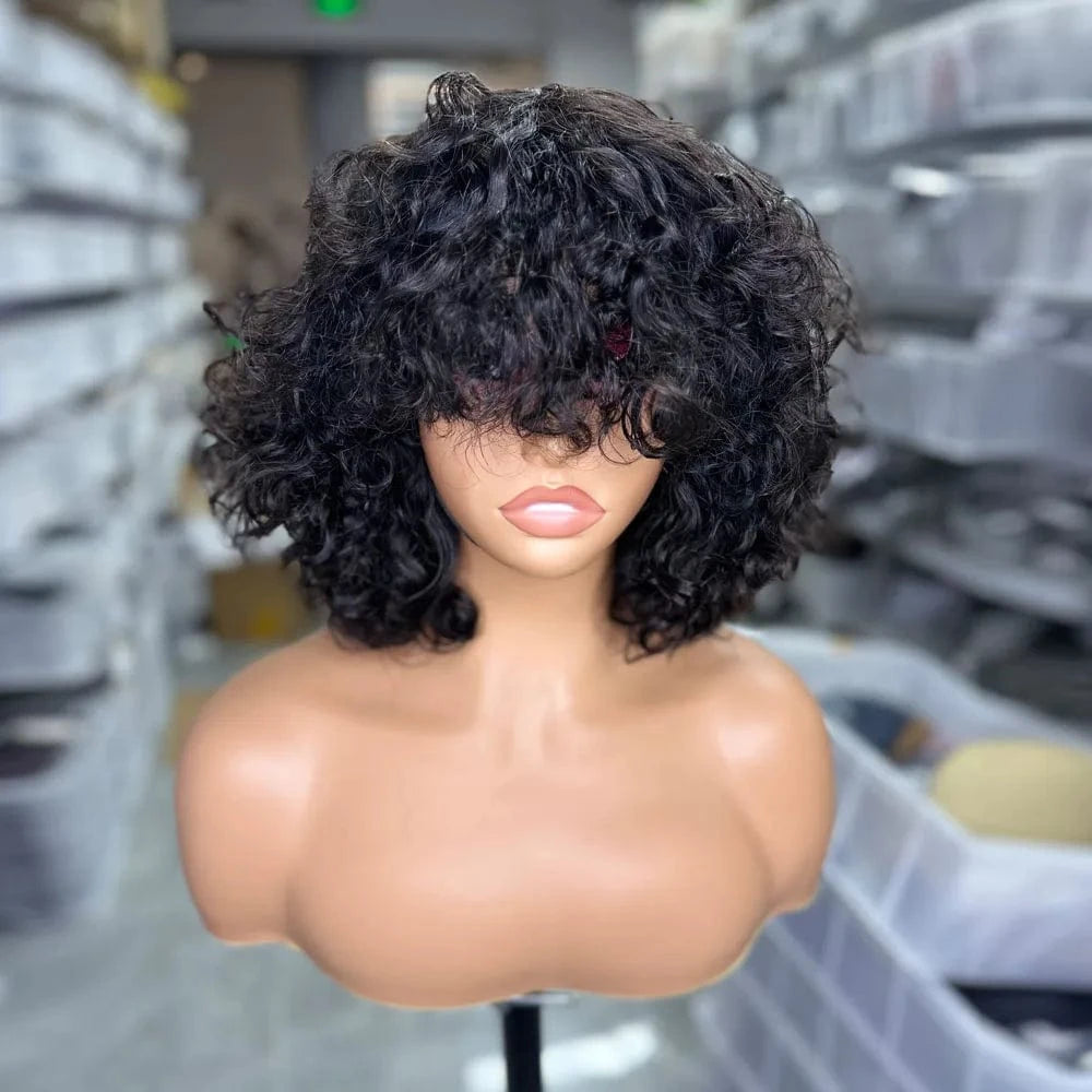 Lace Front Curly Bob Wigs Raw Vietnamese Virgin Human Hair Brown Ombre Highlight Bob Loose Wave Glueless Minimalist HD Lace Wig