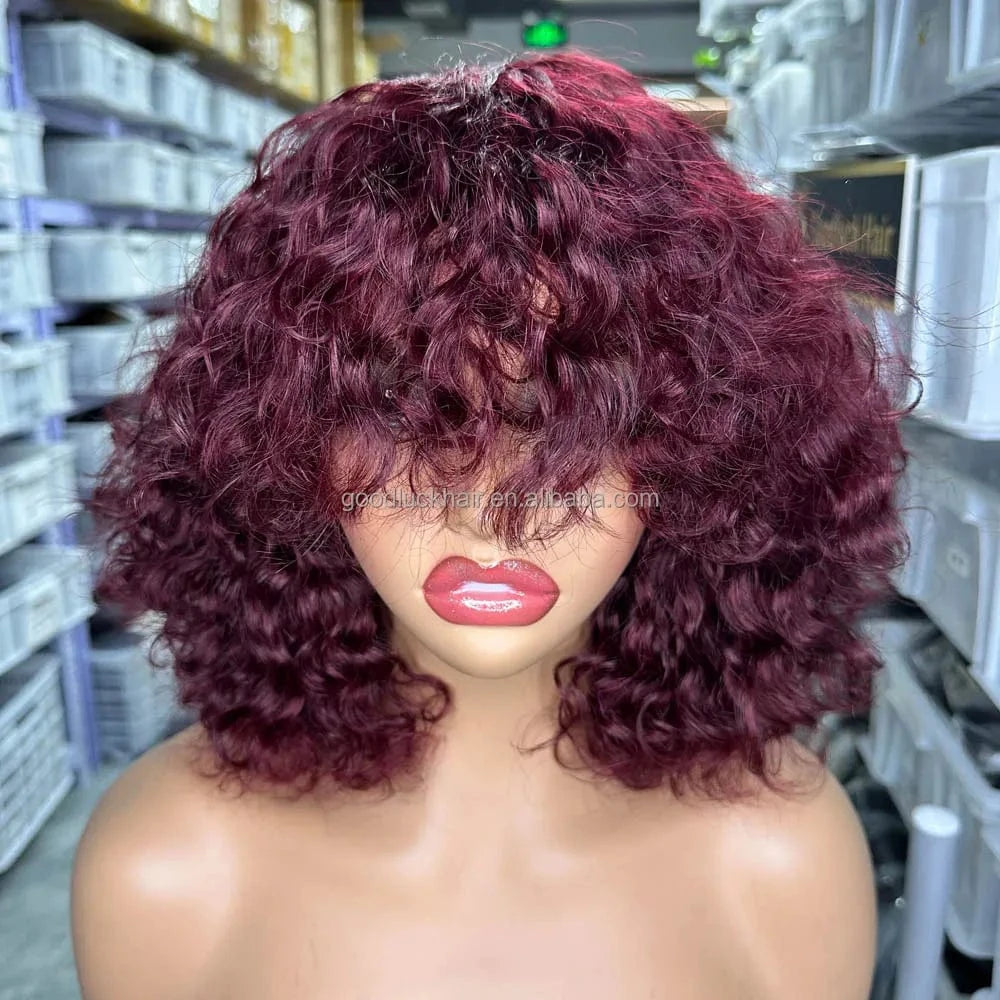 Lace Front Curly Bob Wigs Raw Vietnamese Virgin Human Hair Brown Ombre Highlight Bob Loose Wave Glueless Minimalist HD Lace Wig