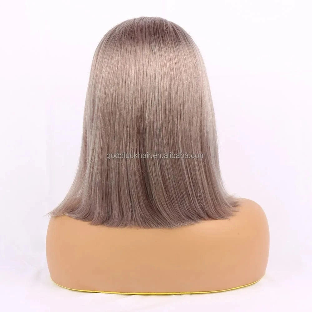 Lace Front Curly Bob Wigs Raw Vietnamese Virgin Human Hair Brown Ombre Highlight Bob Loose Wave Glueless Minimalist HD Lace Wig