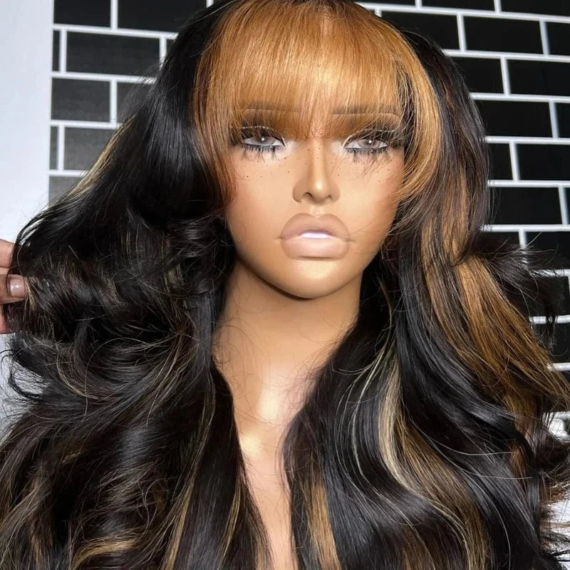 Lace Front Human Hair Wigs with Bangs 100% Raw Vietnamese Hair Glueless Lace Frontal Wigs