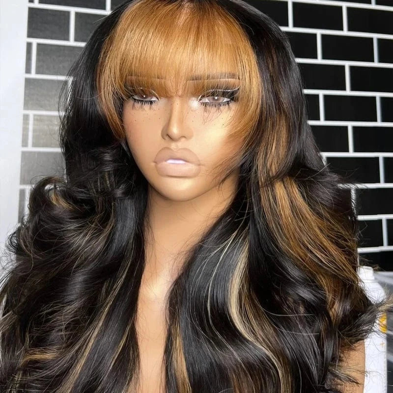 Lace Front Human Hair Wigs with Bangs 100% Raw Vietnamese Hair Glueless Lace Frontal Wigs