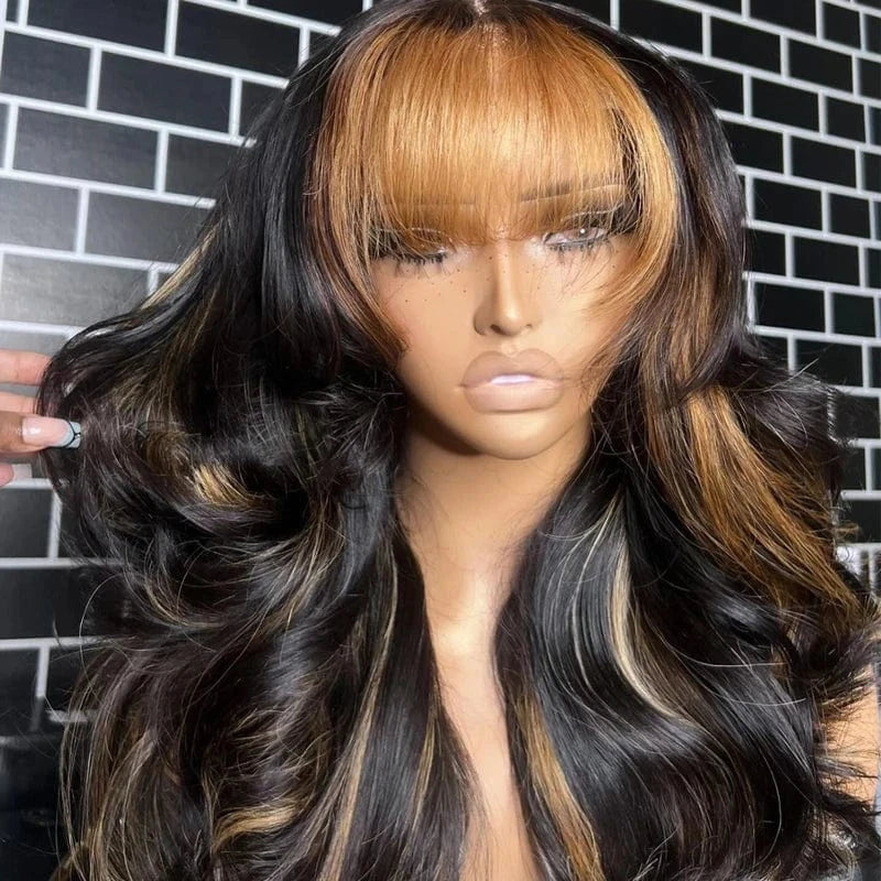 Lace Front Human Hair Wigs with Bangs 100% Raw Vietnamese Hair Glueless Lace Frontal Wigs