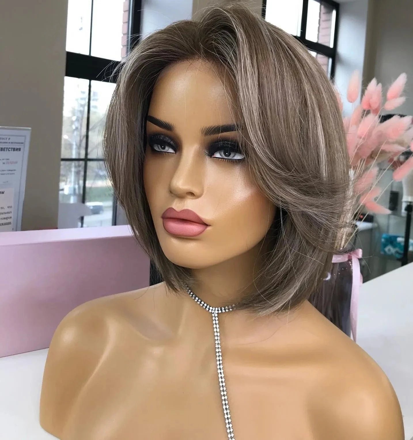 Lace Front Wig 7 / 8 Inches Summer Easy Wig Blonde Ombre Color Pixie Short Cut Bob Natural Look Raw Human Hair Clear Lace Front Wigs With Bang