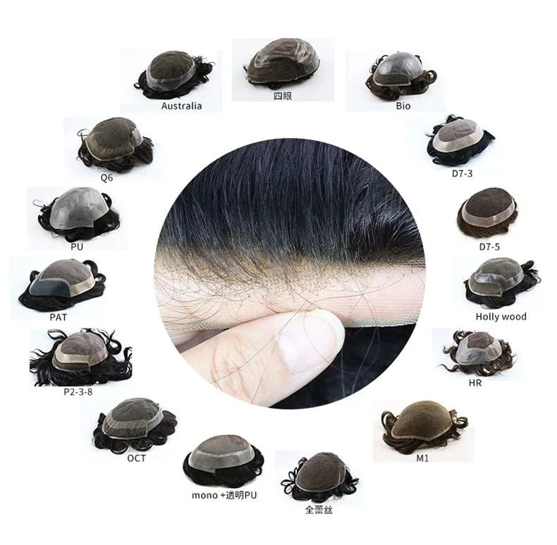 Lace Toupee With Knotted PU Skin Nature Looking Hollywood 100% Human Hair Wig For Men